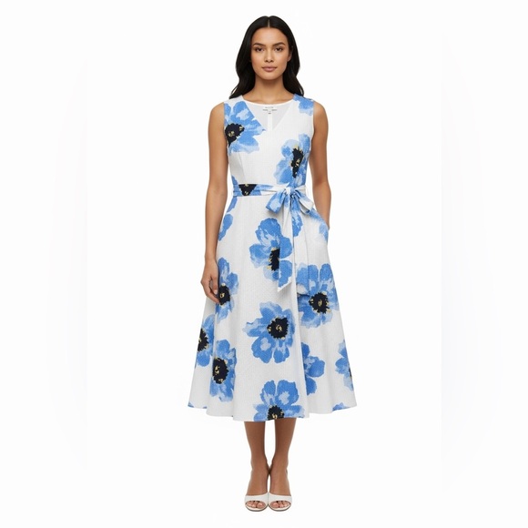 Anne Klein Dresses & Skirts - Anne Klein Blue White Floral Sleeveless Midi Dress Women’s Small Textured Print